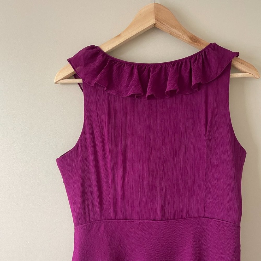 J Crew | Silk Chiffon Ruffle Magenta Dress - Size 6 - Picture 7 of 13